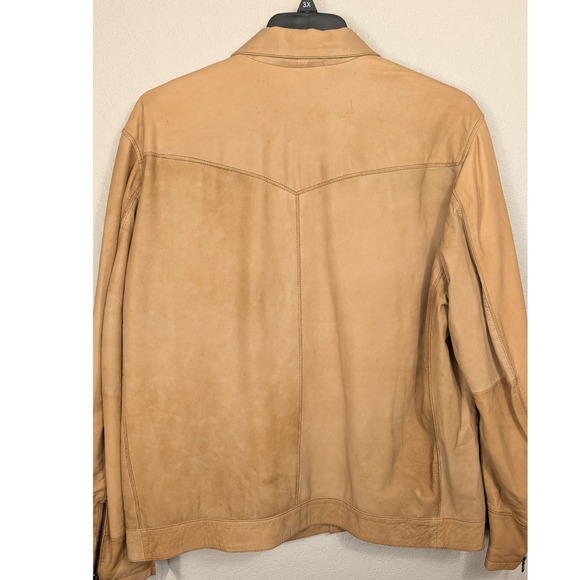 Mens Tan Nappa Leather Jacket Cowboy Western Style Star Embroidery Size L - Picture 3 of 11